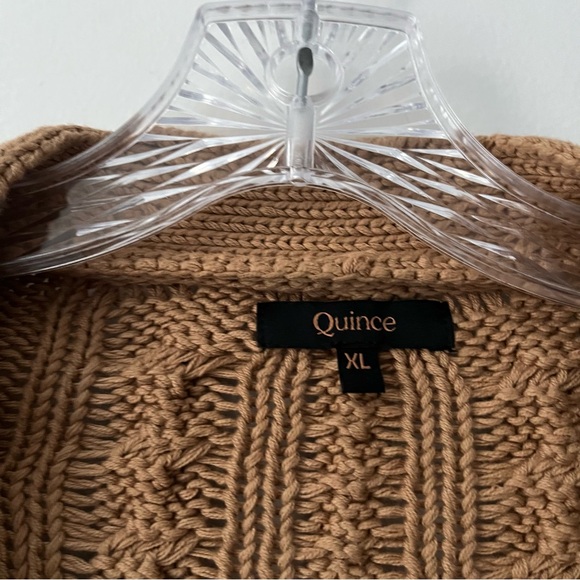 Quince 100% Organic Cotton Oversized Cable Cardigan Sweater Fisherman Camel XL - Picture 7 of 11